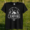 Camping Crew shirt with mountain, tent, pine trees and campfire design for outdoor adventure lovers