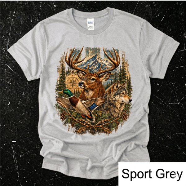 Artboard 19 Wildlife Adventure T-Shirt – Deer, Wolf & Duck Vintage Outdoor Graphic Tee