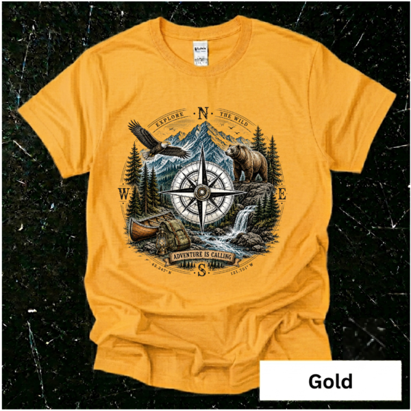 Adventure Is Calling T-Shirt – Mountain Compass Bear & Eagle Outdoor Tee