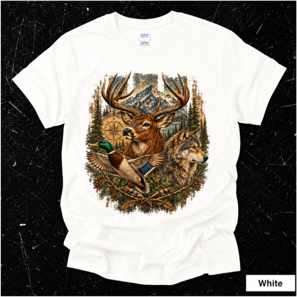 Artboard 31 Wildlife Adventure T-Shirt – Deer, Wolf & Duck Vintage Outdoor Graphic Tee