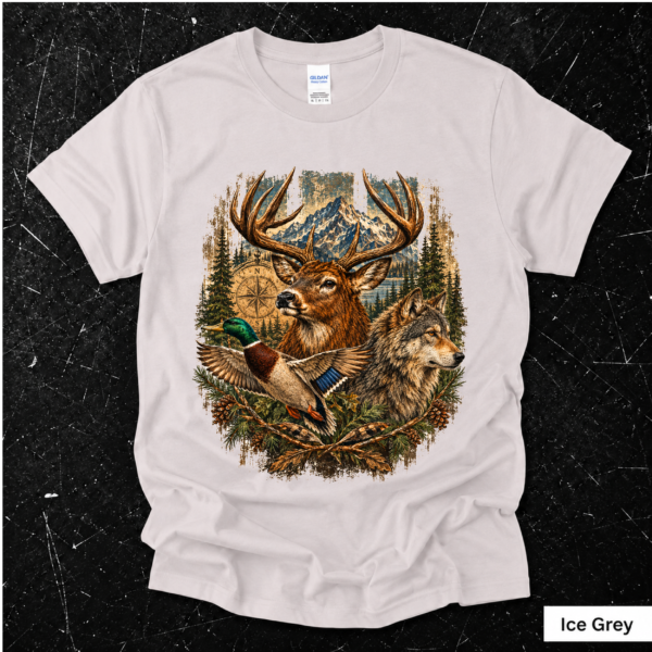Artboard 34 Wildlife Adventure T-Shirt – Deer, Wolf & Duck Vintage Outdoor Graphic Tee